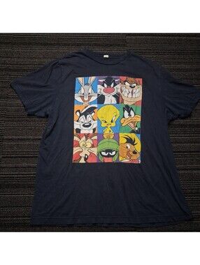 Looney Tunes Character Grid T Shirt Mens XL Bugs Bunny Taz Marvin Daffy Navy